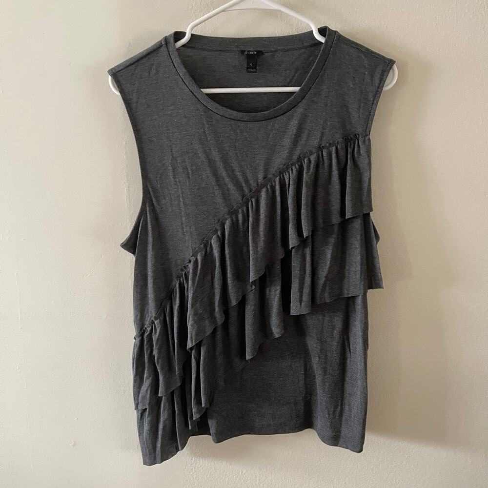 J Crew Womens X-Large Drapey Ruffle Tank Top Dark Gray Casual Chic H0559